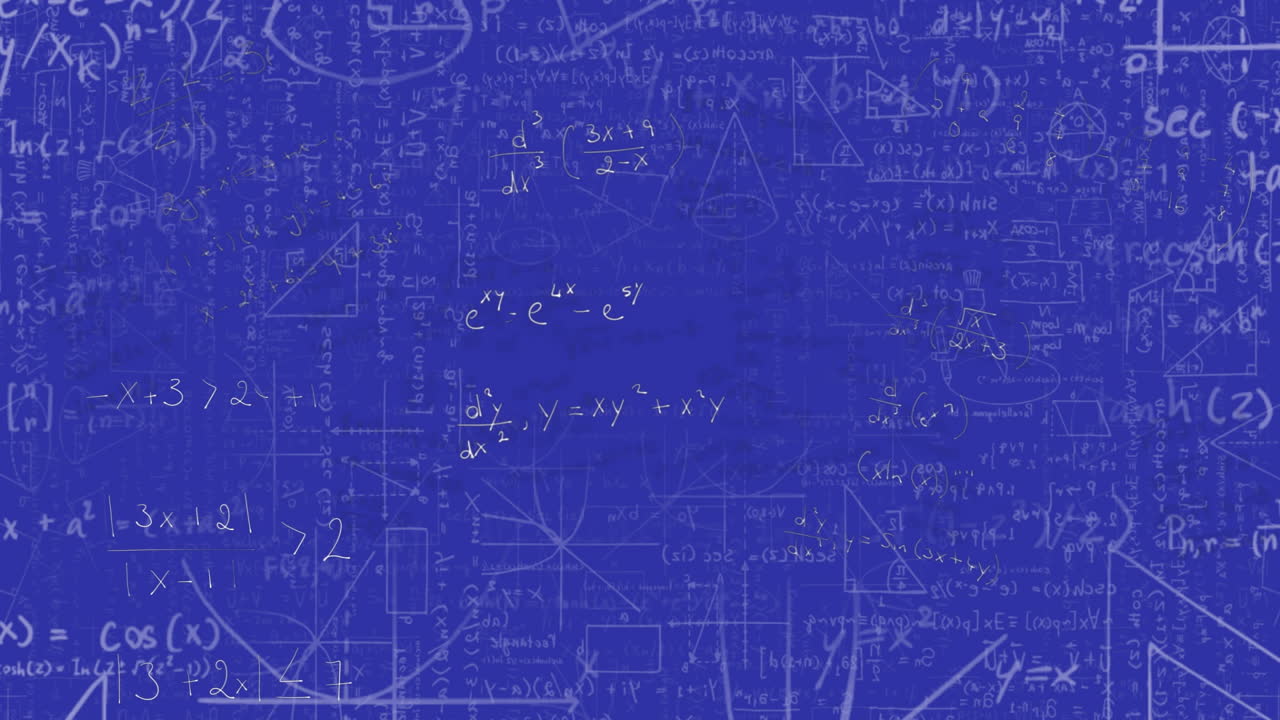 Animation of mathematical data processing over blue backgorund