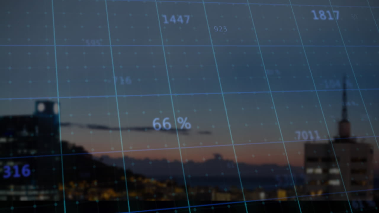 animación del procesamiento de datos sobre el paisaje urbano