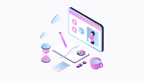 motion graphic of isometric online education concept