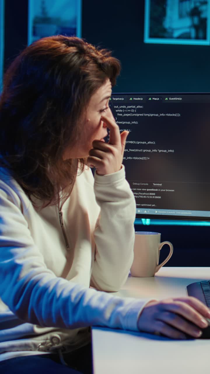 Vertical video Woman doing software debugging helped by coworker in videocall