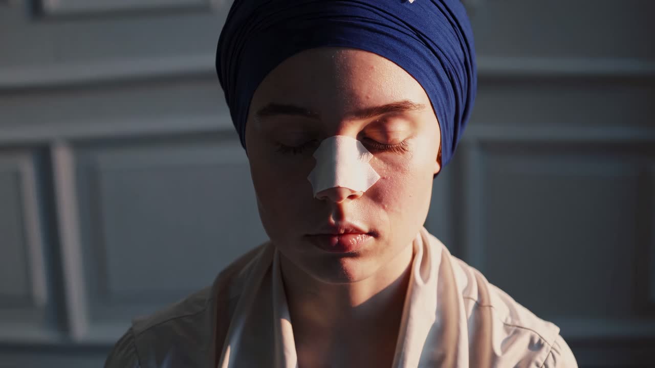 Young Sikh Woman with Bandaged Nose