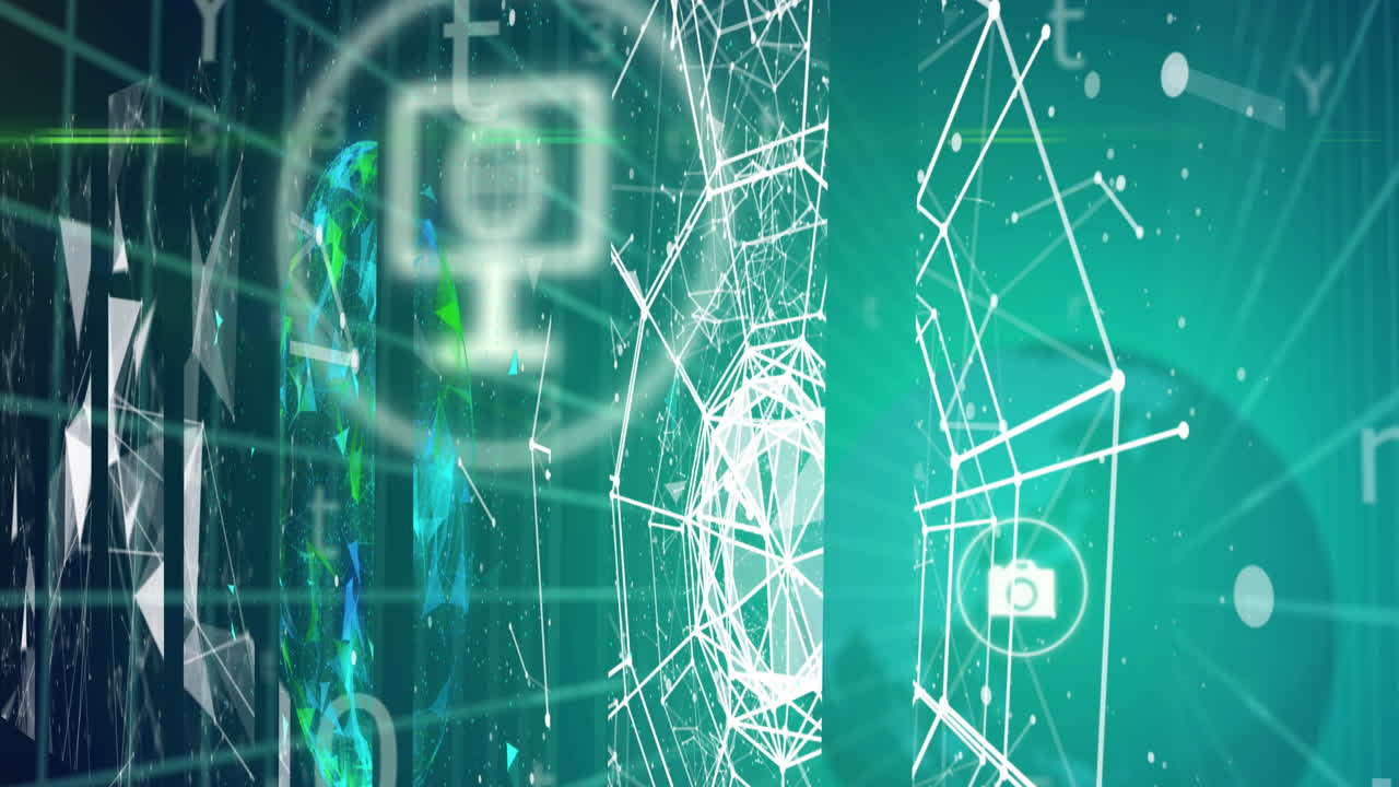 Animation of globe with icons, connections and data processing