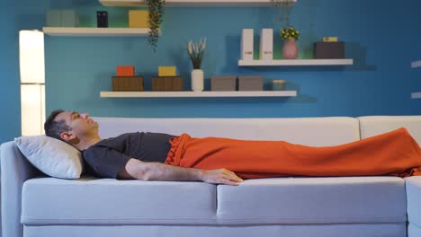 happy and peaceful sleeping man.