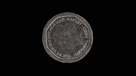 jamaica 1996 5 dollars coin reverse with portrait of norman manley rotating on black background