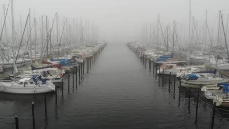 drone disparado en una mañana de niebla