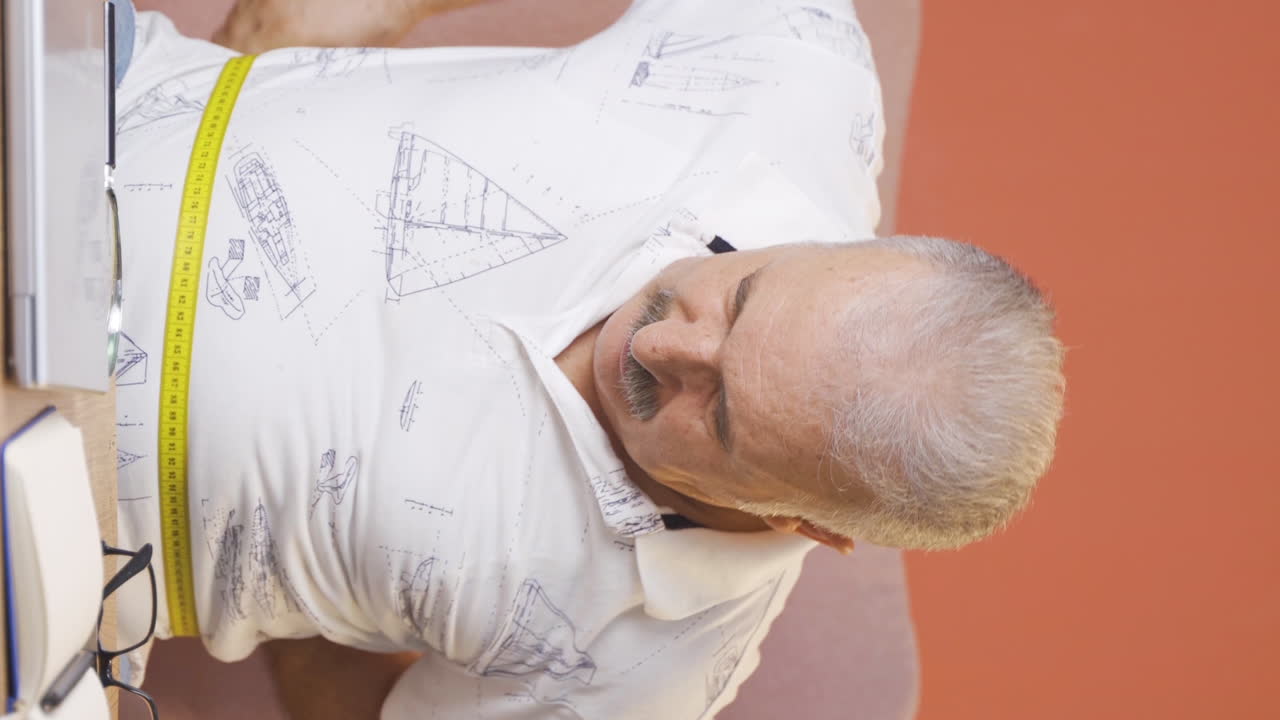 자신의 체중에 만족하는  ⁇ 은이의 수직 비디오.