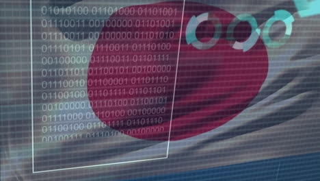 animación de la bandera de japón a través del procesamiento de datos digitales y la codificación binaria