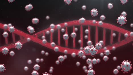 Dna--Und-Coronavirus-Zellen-Fliegen-über-Den-Hintergrund-Mit-Farbverlauf.