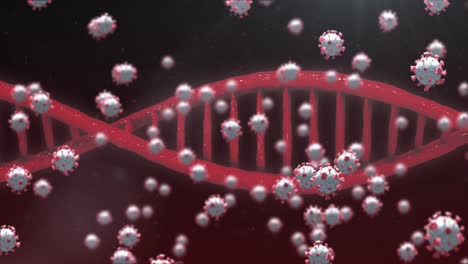 adn y células de coronavirus volando sobre el fondo de gradiente.