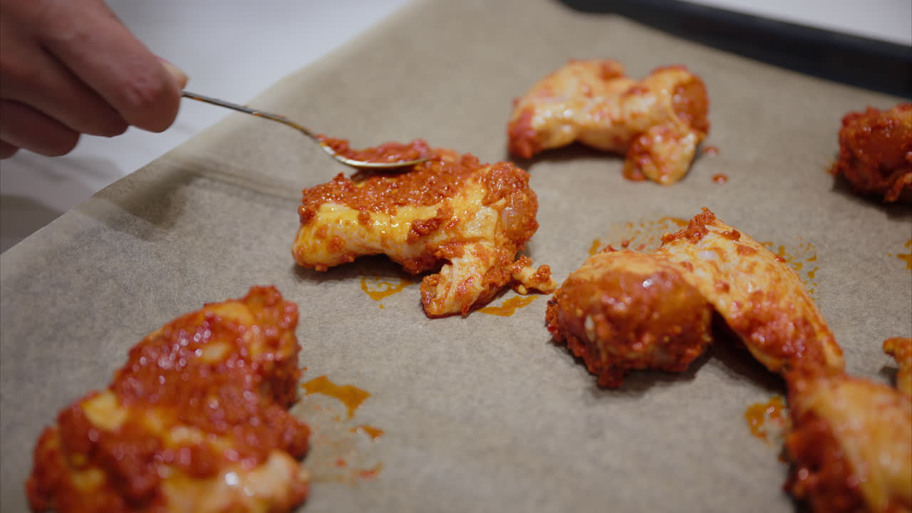 preparación de alas de pollo marinadas para el almuerzo, calorías, ingesta de proteínas, dieta saludable y equilibrada, cena casera, cocina en casa, consumo de carne, plan de comidas para perder peso, condimentos picantes, alergias alimentarias