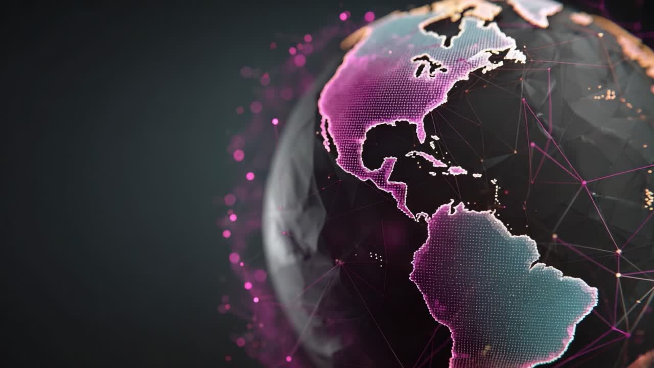A Stunning Representation of the Digital Globe with Vibrant Colors and Intricate Connections, Capturing the Essence of Global Interconnectivity and Technology Trends