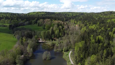 aerial view of popular swimming lake ebnisee in the swabian-franconian forest