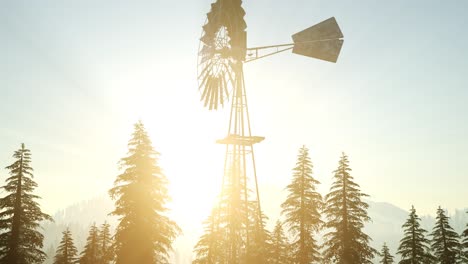 Typical-Old-Windmill-turbine-in-forest-at-sunset