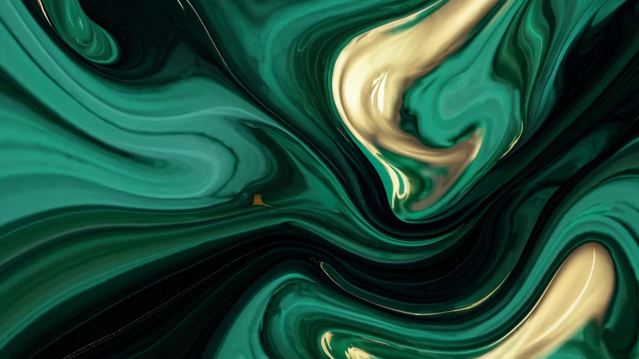 Abstract swirling green and gold patterns, resembling marbled textures