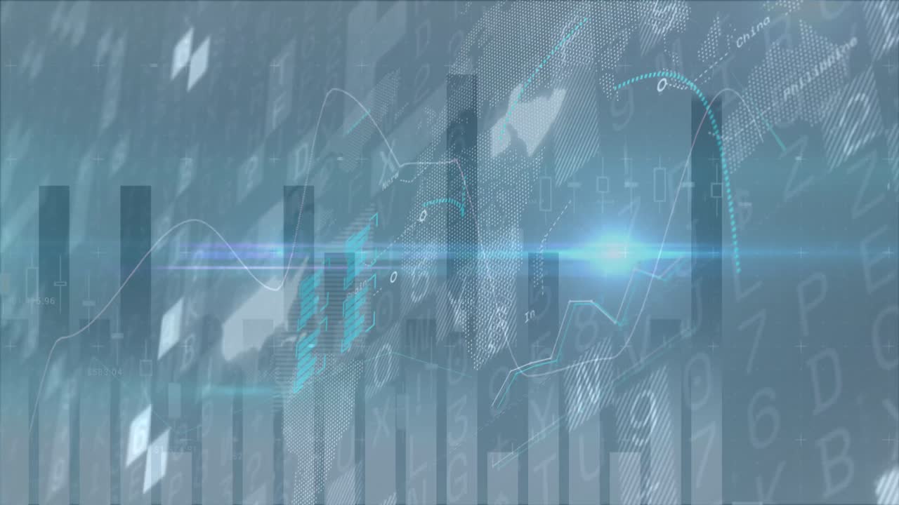 Animation of financial data processing over green background