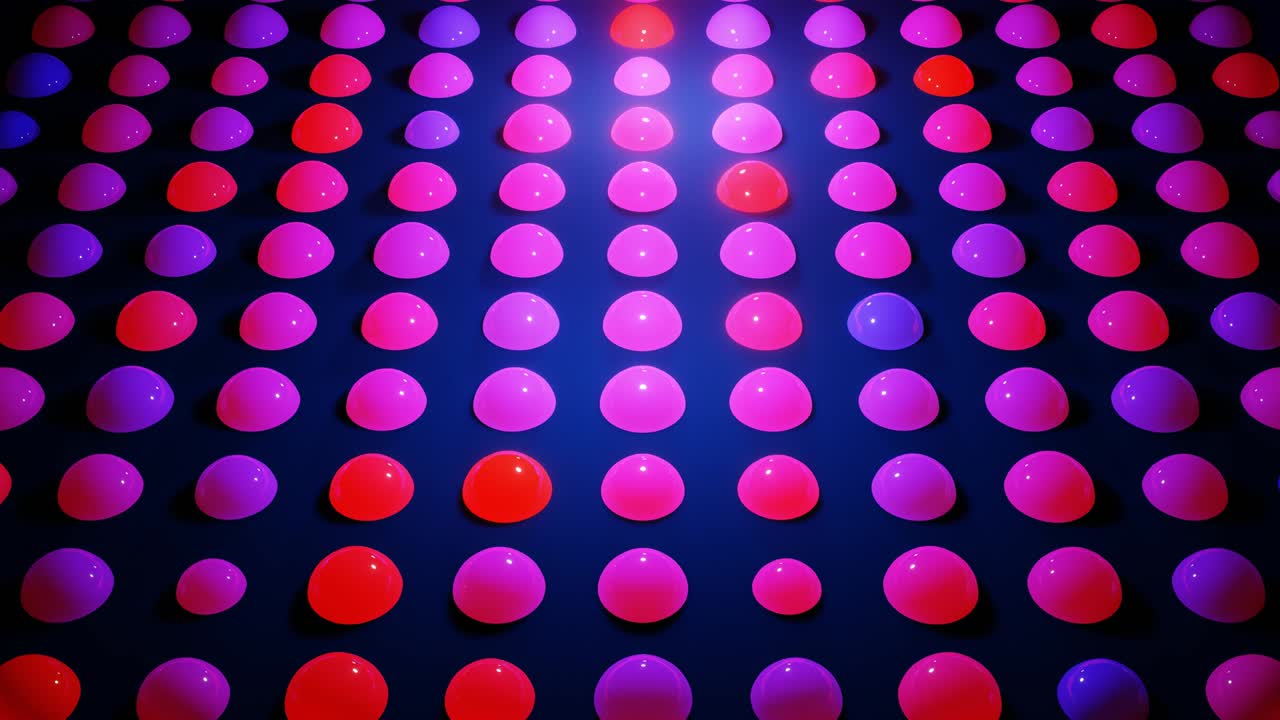 composición abstracta de bolas de colores en el plano, que se iluminan al azar y se reflejan entre sí. esferas multicolores como leds como simple fondo oscuro geométrico con efectos de luz.