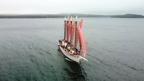 ship with four sails sailing on the water