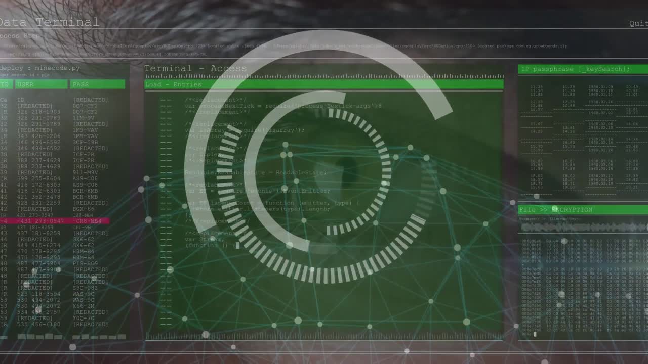 컴퓨터 화면에서 스 ⁇  스캐닝과 데이터 처리의 애니메이션