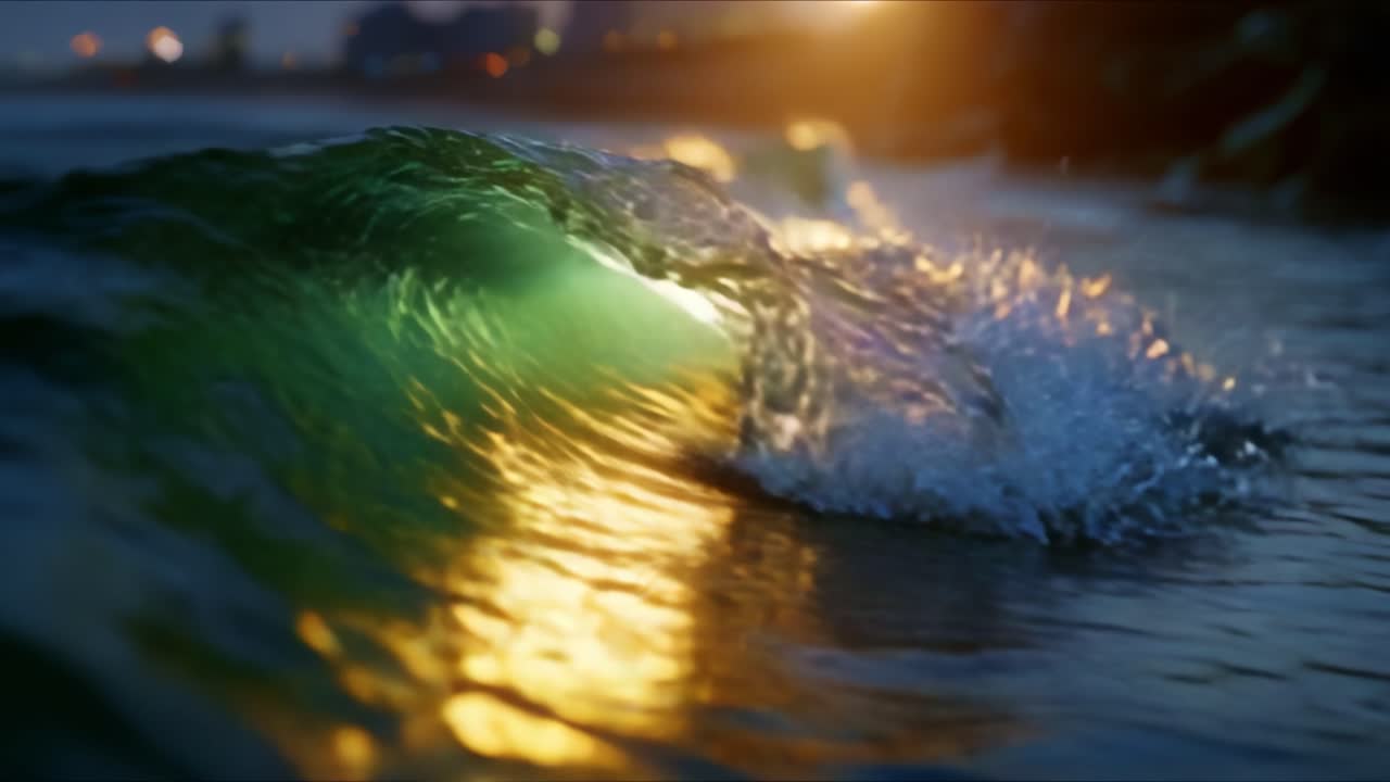 Captivating Long Exposure of Vibrant Ocean Waves Glinting with Golden Light at Sunset, Capturing the Serene Beauty of Nature's Timeless Movement and Colors