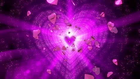 animación de bucle de partículas con forma de corazón, brillo de luz, golpe de neón y parpadeo