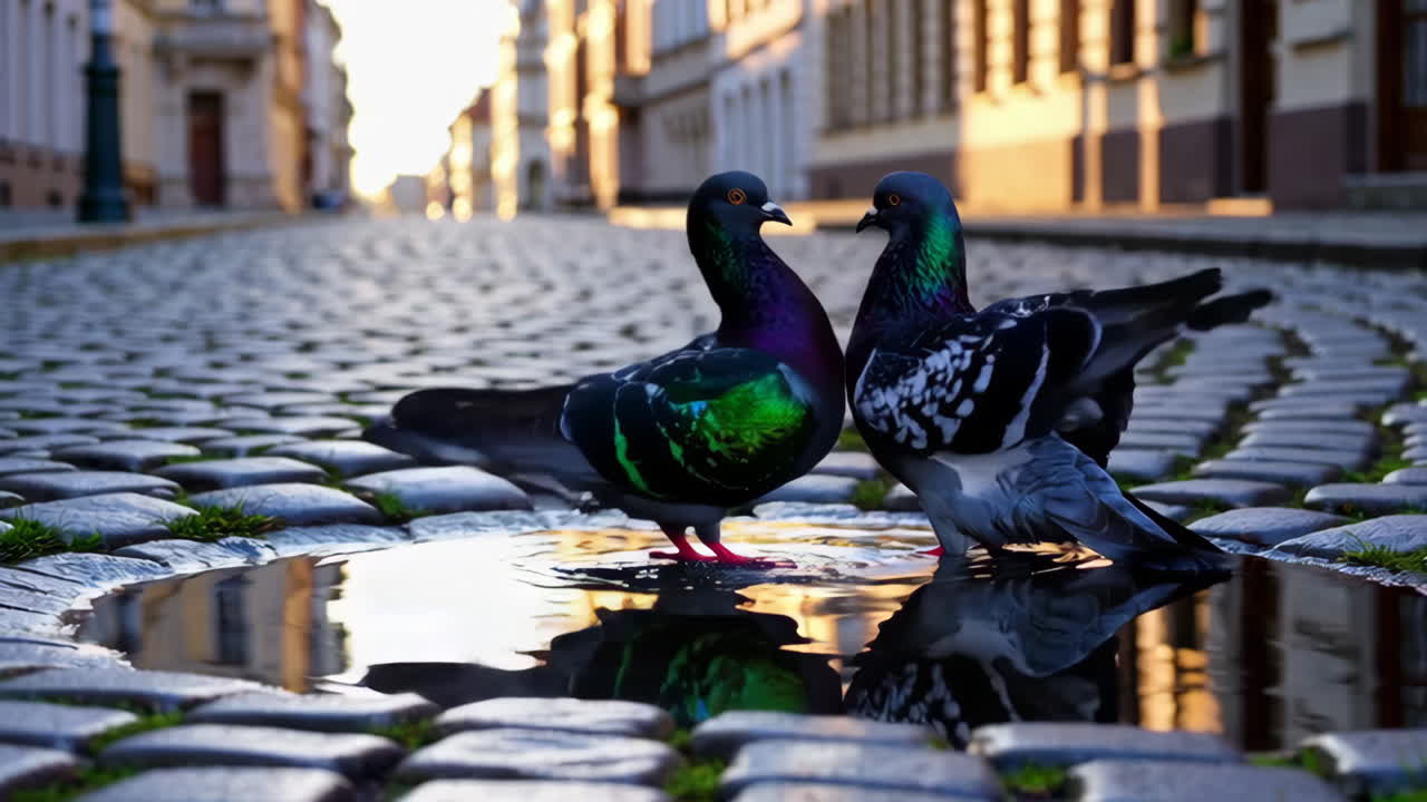 도시 거리의 웅이 에 있는 비둘기 들