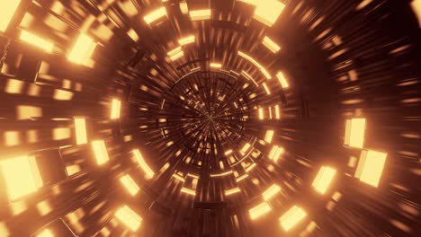 forward moving motion graphics sci fi of bright gold bricks in approaching circular shapes inside tunnel