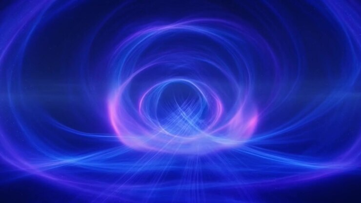 Abstract Blue Light Trails Forming a Glowing Vortex