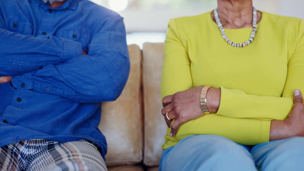 Couple, conflict and fight with arms crossed