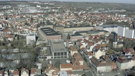 Drone-Aerial-footage-of-Weimar-on-a-sunny-spring-day