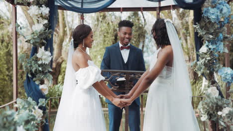 Mujeres,-Boda-Lésbica-Y-Ceremonia-Al-Aire-Libre.