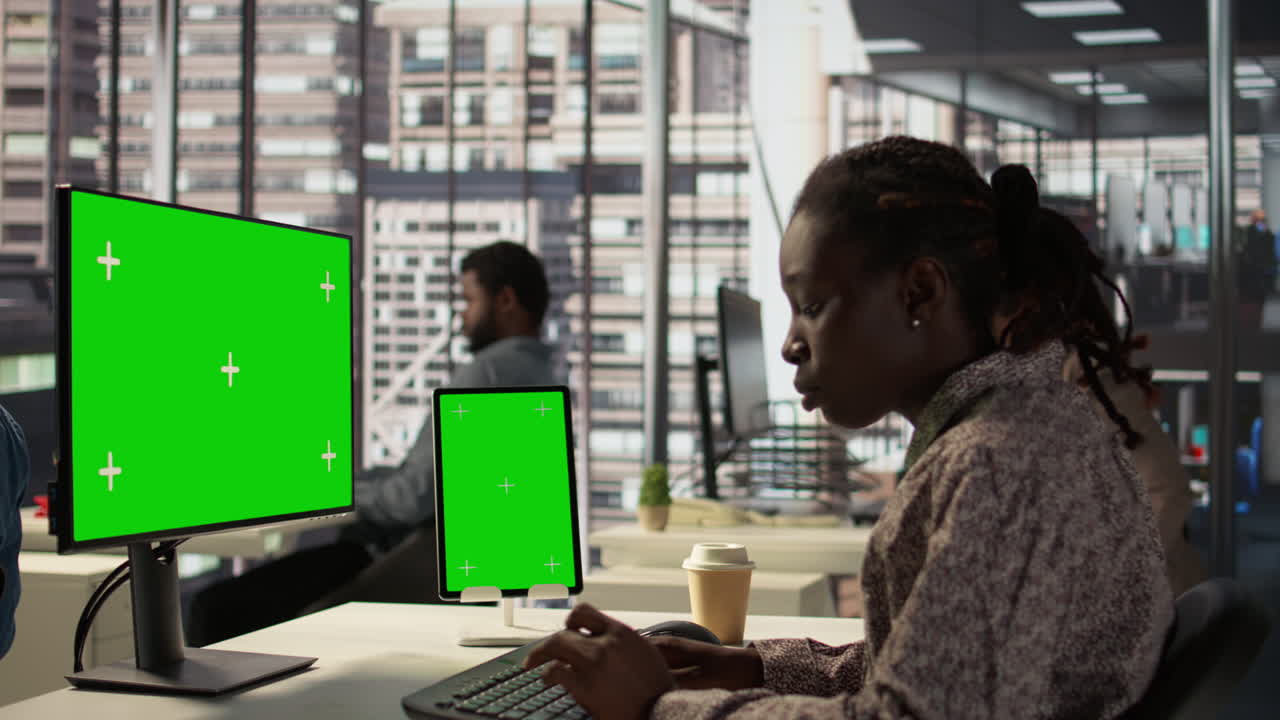 Businesswomen collaborating in a modern office