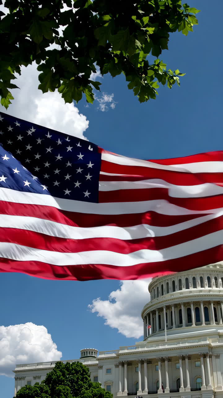 Bandiera americana e Campidoglio degli Stati Uniti
