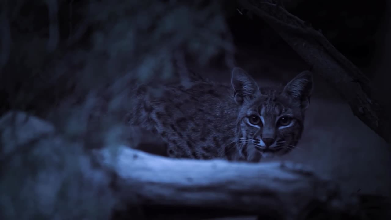 A Bobcat Looks Alert In The Night In The Desert Saguaro National Park Arizona