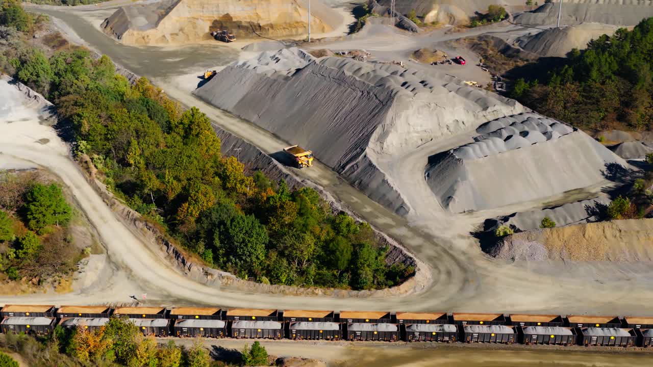 Dump Truck At Quarry Operation In Martin Marietta - Jones Mill Quarry In Arkansas, United States. Aerial Shot