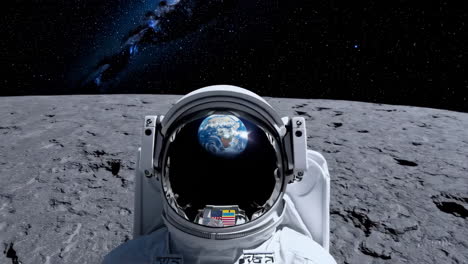 astronauts on the moon looking at earth through their visor