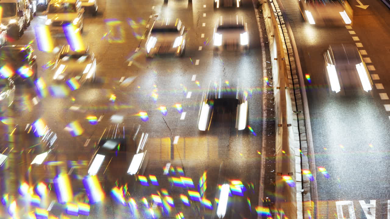 바르셀로나 고속도로의 저녁 퇴근 시간 교통 체증, 밤에 장시간 노출