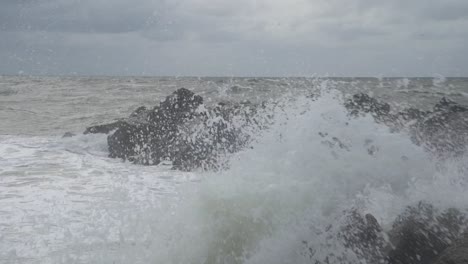 waves crashing rocks on the west coast of denmark