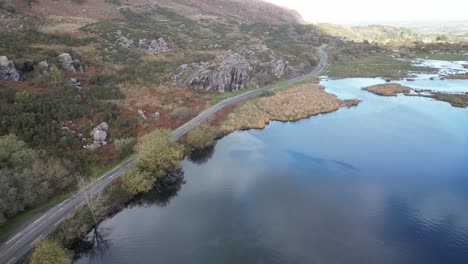 aerial drone landscape shot of the gap of dunloe in ireland in october