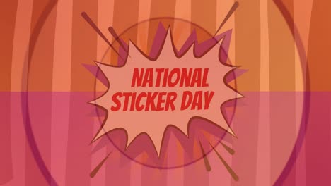 Animation-of-national-sticker-day-in-red-letters-over-speech-bubble-and-circles-and-stripes