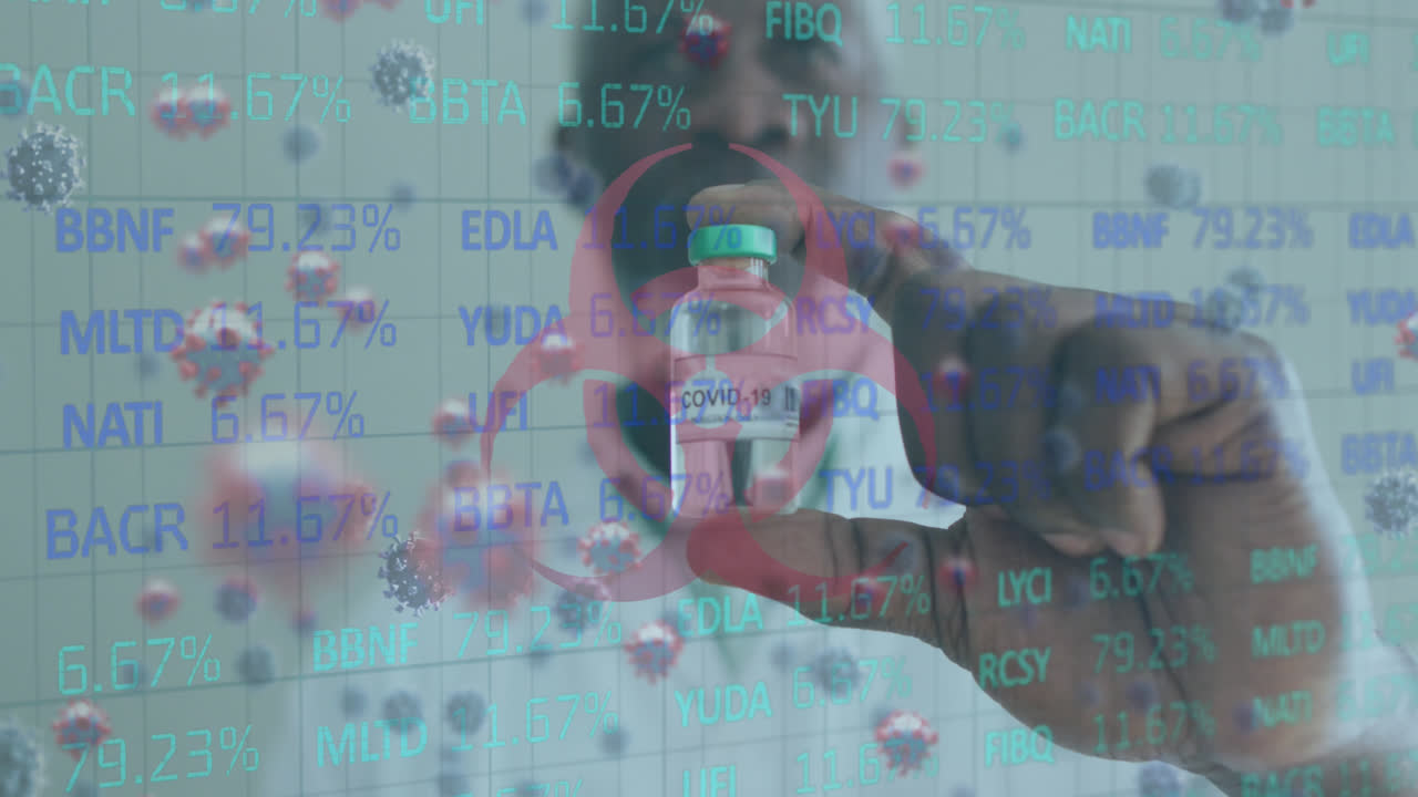 코로나19 세포의 애니메이션과 백신을 가진 아프리카계 미국인 남성 의사에 대한 데이터