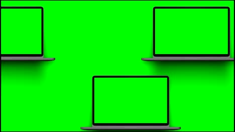 4k video. portátiles (computadoras portátiles) que se encienden con pantalla verde sobre un fondo verde.