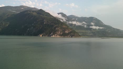 Aerial-view-across-Squamish-bay,-British-Columbia,-Canada