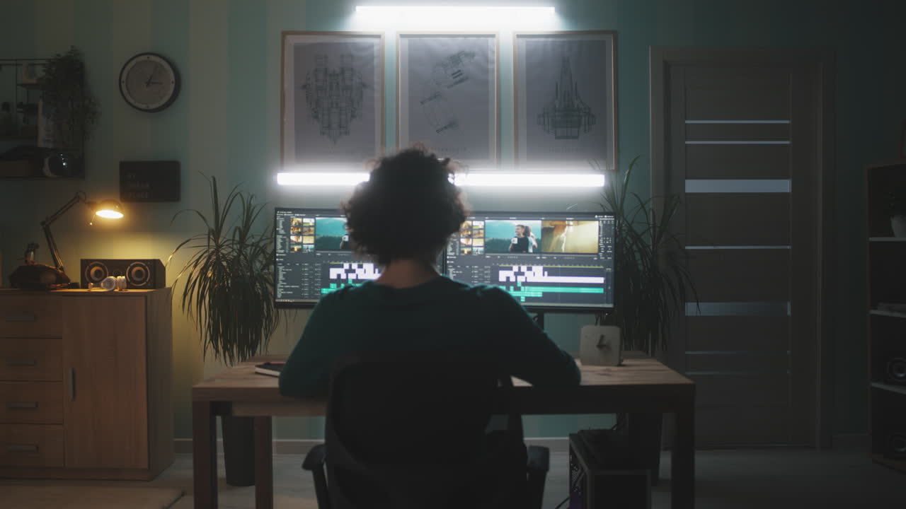 Person Editing Video at Home