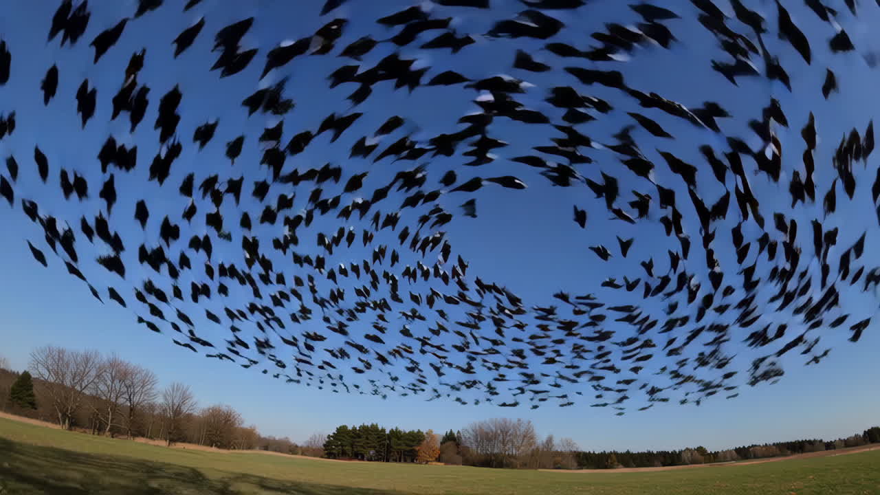 Birds in a Spiral Flight Over a Field