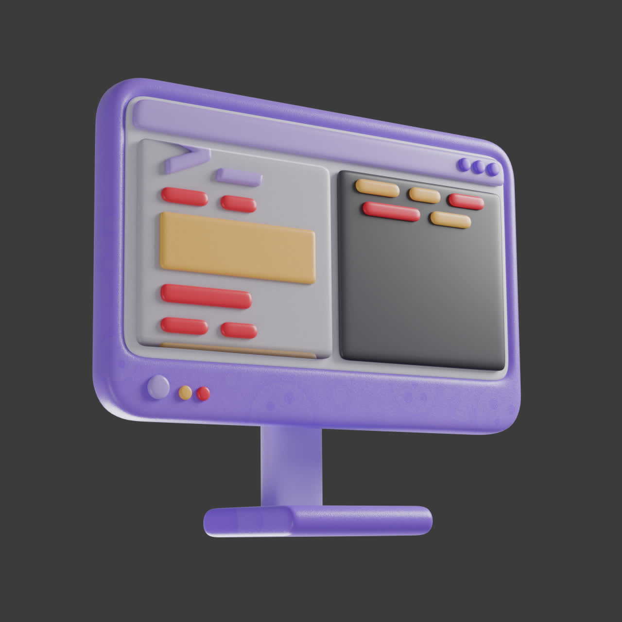 3D Computer Monitor Icon Representing Coding