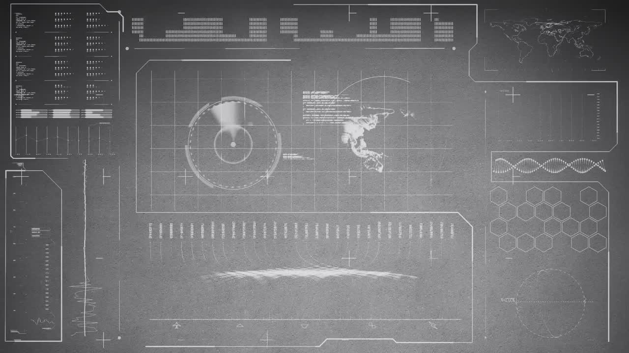 Animation of statistics and data processing on grey background