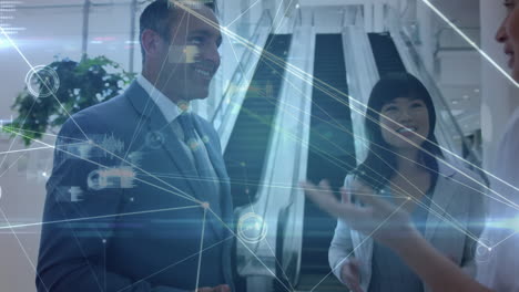 animation of network of connection over business people in the office