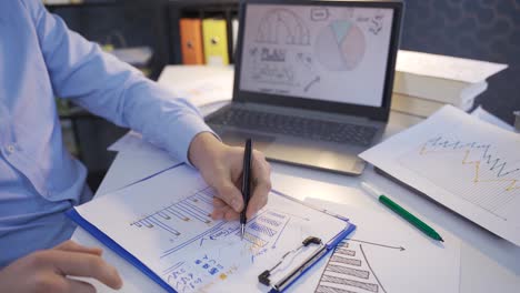 analizando y revisando los gráficos financieros.