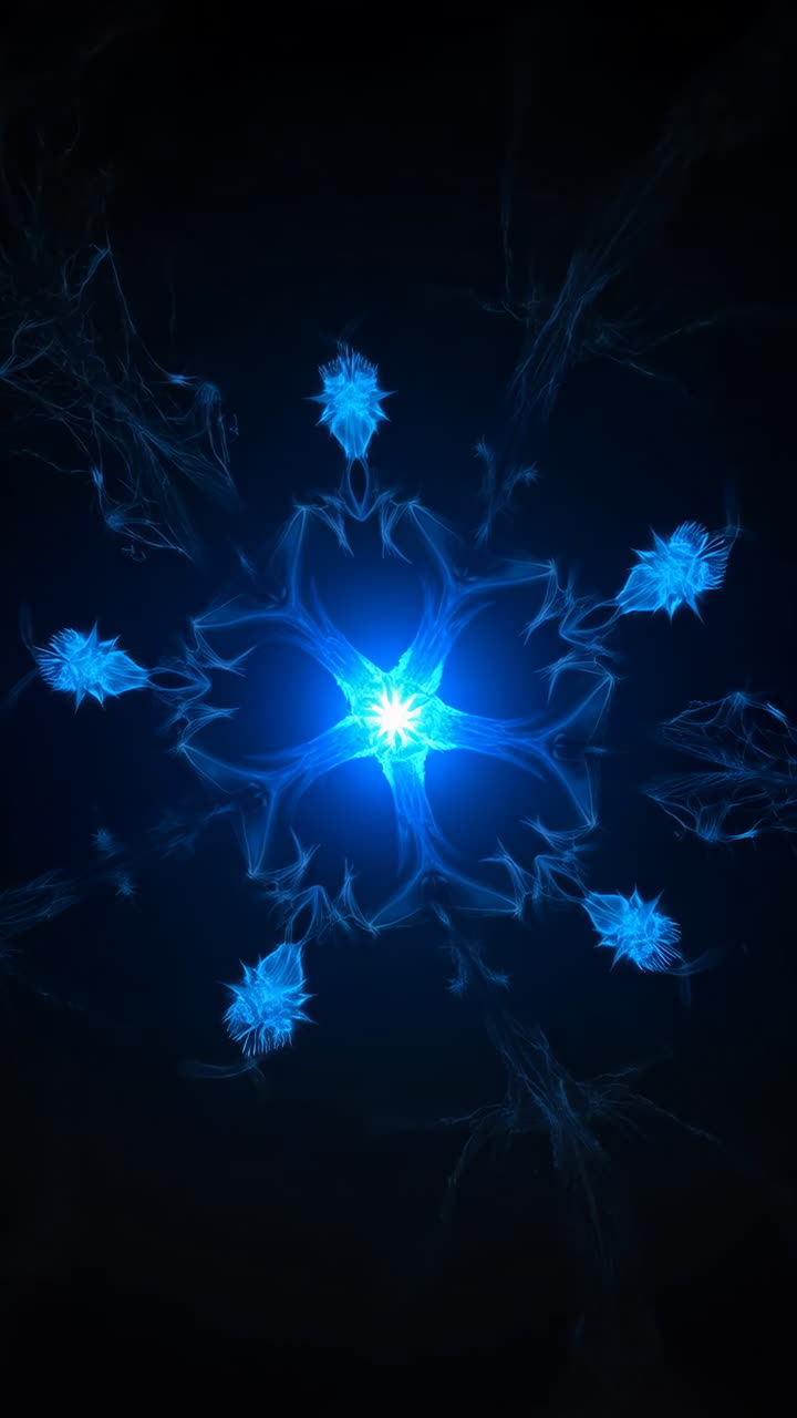Abstract Blue Glowing Fractal Star on Dark Background