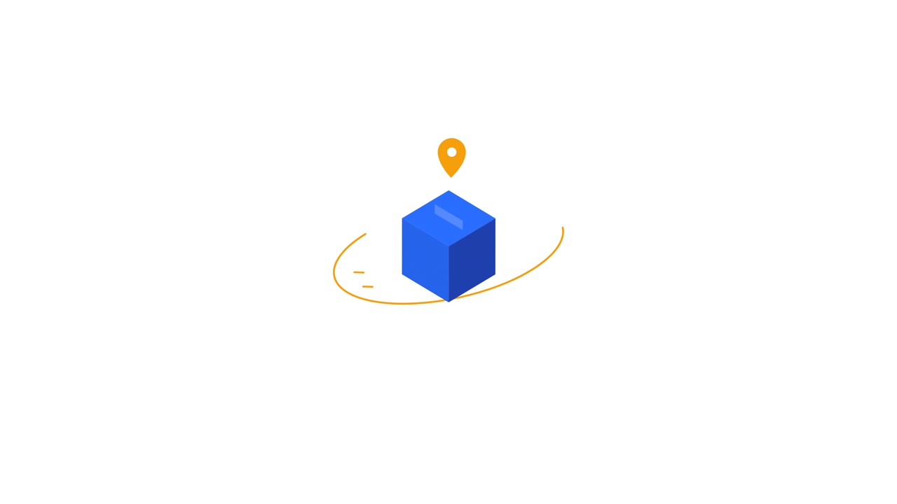 Animated Blue Box with Location Pin and Orbiting Line